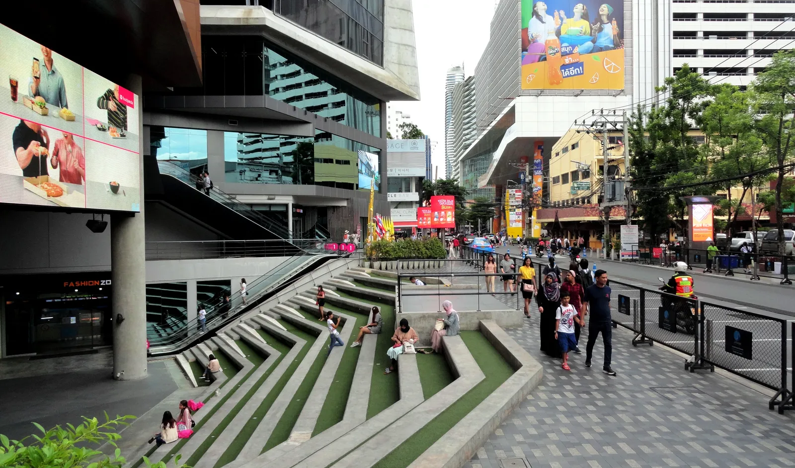 Elevated walkway and shopping malls around Siam in Bangkok
